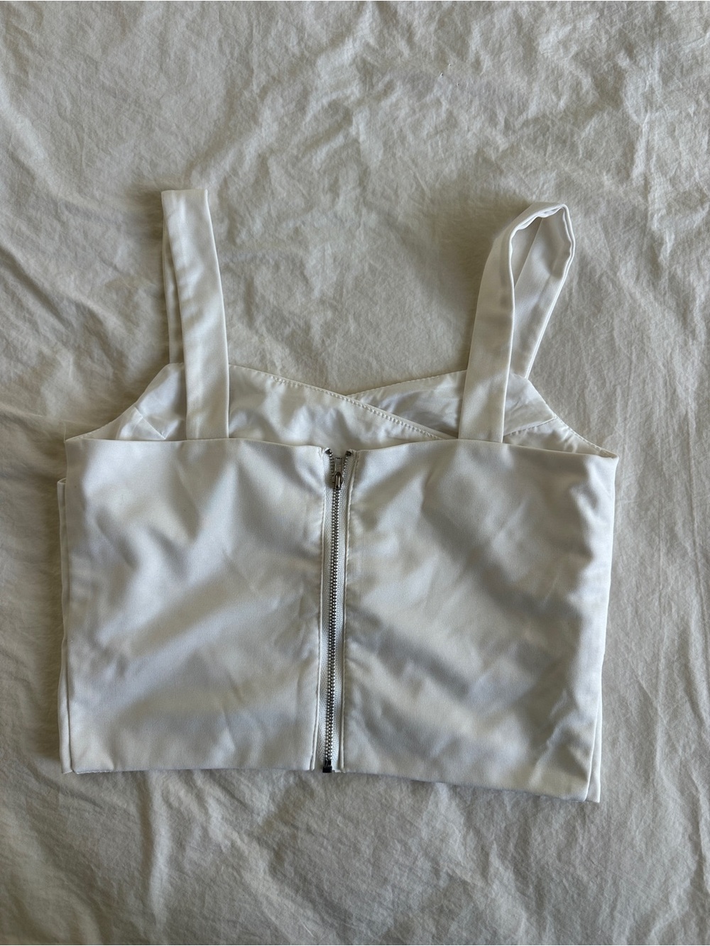 White Zip-Front Crop Tank Top